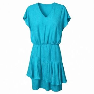 Adrianna Papell Vintage 100% Silk Paisley Jacquard Dress Turquoise Blue Size 10